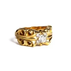 22-karätiger Double Floral-Ring aus Gold mit 5 Diamanten
