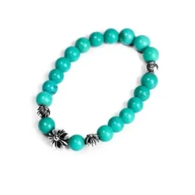 Armbänder mit türkisfarbenen Perlen 8 mm (4 silberne Perlen)