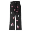 Chrome Hearts Fleur Knee Lederhose mit Cross Patch
