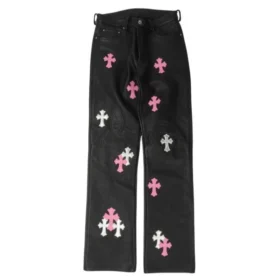 Chrome Hearts Fleur Knee Lederhose mit Cross Patch Chrome Hearts Fleur Knee Lederhose mit Cross Patch