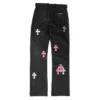 Chrome Hearts Fleur Knee Lederhose mit Cross Patch