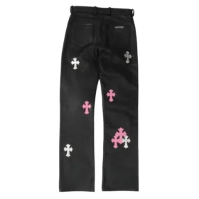 Chrome Hearts Fleur Knee Lederhose mit Cross Patch Chrome Hearts Fleur Knee Lederhose mit Cross Patch