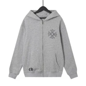 Chrome Hearts Grauer Kapuzenpullover mit Reißverschluss und Floral Cross-Muster