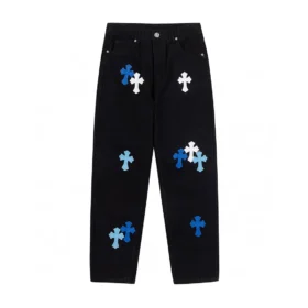 Chrome Hearts Jeans mit blau-weißem Cross Patch