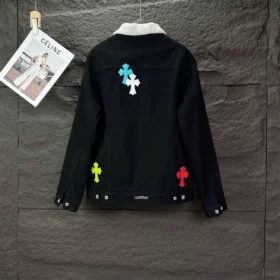 Chrome Hearts Jeansjacke mit weißem Kragen und Cross Patches