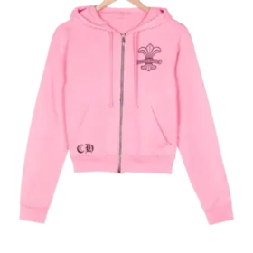Chrome Hearts Mädchen-Kapuzenpullover mit Reißverschluss in Rosa