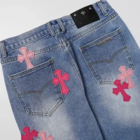 Chrome Hearts Pink Cross Logo Jeans