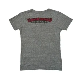 Chrome Hearts T-Shirt mit V-Ausschnitt und Rückenaufdruck in Grau/Rot