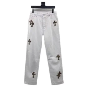 Chrome Hearts White Leopard Cross Jeans