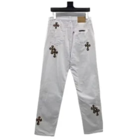 Chrome Hearts White Leopard Cross Jeans