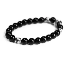 Onyx-Perlen-Armbänder 8 mm (4 Silberperlen)