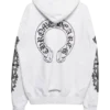 Weißer Kapuzenpullover mit Blumenmuster und Horseshoe-Reißverschluss