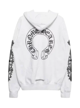 Weißer Kapuzenpullover mit Blumenmuster und Horseshoe-Reißverschluss