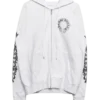 Weißer Kapuzenpullover mit Blumenmuster und Horseshoe-Reißverschluss